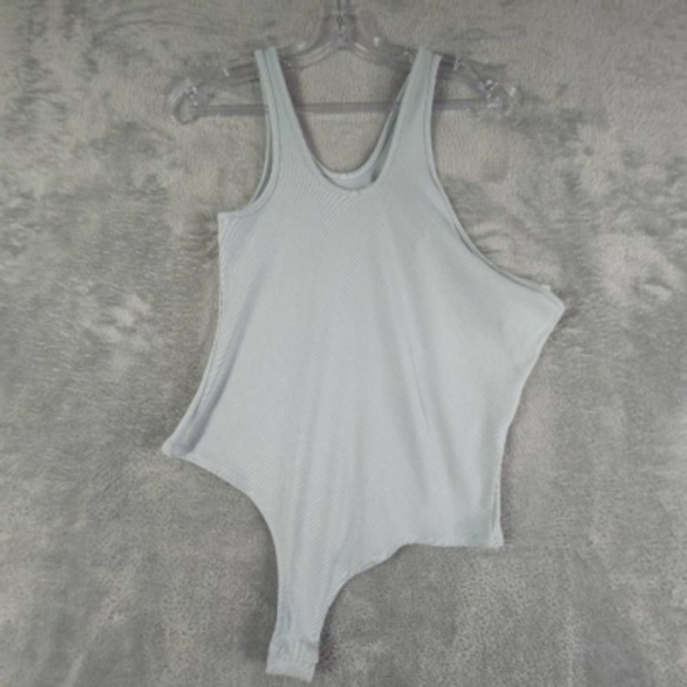 4th & Reckless Womens Bodysuit Blue Sleeveless Scoop Neck Stretch M Ribbed New